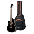 Ortega Guitars Konzert Gitarre Linkshänder – Elektro-Akustisch, 4/4, Slim Neck, Thinline Body – Performer Series – Inklusive Gig Bag – Massive Sitka Fichte, Sapele, Schwarz (RCE138-T4BK-L)