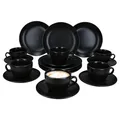 MamboCat Panther 18tlg Kaffeeservice schwarz I Mattes Steingut-Kaffeeset für 6 Personen I Je 6X Kaffeetassen 160ml, Untertassen & Kuchenteller I schickes Geschirr für Frühstück & Kaffee