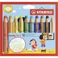 STABILO woody 3 in 1 10er Pack Buntstifte Wasserfarbe Wachsmalkreide 10 Farben