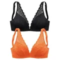 petite fleur Bralette-BH (Packung, 2 Stück) ohne Bügel aus Spitze, Dessous orange|schwarz 80