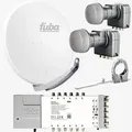 Fuba Sat Anlage 12 Teilnehmer - 2 Satelliten (z.B. Astra/Hotbird) | Satellitenschüssel Komplettset - DAA 850 W Sat-Schüssel 85cm Alu weiß + 2x LNB