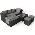 di volio Polyrattan Sitzgruppe Bologna - Lounge Gartenmöbel-Set für Garten und Terrasse mit Ecksofa, Tisch & 2 Hockern - Lounge-Set in Rattan-Optik inkl. eine Fleecedecke