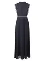 APART Fashion Damen ärmelloses Spitzenabendkleid, hochgeschlossene Maxikleid, transparenter Rücken, gewellter Taillendetail, ausgestellter Chiffonrock, Elegantes formelles Partykleid