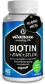 Biotin hochdosiert 10.000 mcg, Zink für Haarwuchs Haarkur Gesundes Haar vegan
