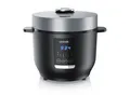 Arendo Reiskocher Digital, 350 Watt, 2L, 5 Kochprogramme, Timer, Warmhaltefunktion, BPA-frei, inkl. Messbecher & Reislöffel, Schwarz/Silber