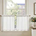 TOPICK Blickdicht Scheibengardinen Küche Weiß Bistrogardine mit Tunnelzug Gardinen mit Waffel Muster Lichtdurchlässig Küchengardinen für Kleine Fenster Verdunkelung Landhaus 2er Set 90Bx60H cm