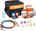 VEVOR Vakuumpumpe mit Manometer, 3,5 CFM 99 L/min, 180 W 1-stufige Drehschieber-Unterdruckpumpe, Vacuum Pump Kit für R134a, R22, R410a, R1234YF & R32, mit Tragetasche für Kfz-Klimaanlagen