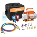 VEVOR Vakuumpumpe mit Manometer, 3,5 CFM 99 L/min, 180 W 1-stufige Drehschieber-Unterdruckpumpe, Vacuum Pump Kit für R134a, R22, R410a, R1234YF & R32, mit Tragetasche für Kfz-Klimaanlagen