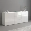 Sideboard INOSIGN "Egypt, Kommode, Schrank, Kredenz, grifflos", weiß (weiß hochgla), Breite 200cm ohne Glas, FSC-zertifizierter Holzwerkstoff, Sideboards, 4 Türen, 3 Schubkästen mit Push-To-Open Funktion, Hochglanz Breite 200