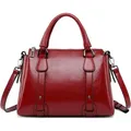 Damen Leder Handtasche Schultertasche Weinrot 21x14x30 cm