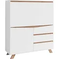 byLIVING Sekretär VALENTIN / Sekretär matt weiß mit Absetzung in Eiche-Optik / Office-Schrank mit 1 Tür und 3 Schubkästen / Scandi-Style / Gri... - Weiß/Braun