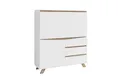 byLIVING Sekretär Valentin/Sekretär matt weiß mit Absetzung in Eiche-Optik/Office-Schrank mit 1 Tür und 3 Schubkästen/Scandi-Style/Grifflos/B 120, H 127, T 38 cm