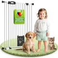 BOMI Tierschutzgitter Merle| Treppenschutzgitter ohne Bohren| Ideal als Absperrgitter Hund, Katzengitter Tür & Welpenzaun | Extra Enge Stäbe | Hundegitter Wohnung weiß Metall | Breite: 83-93 cm