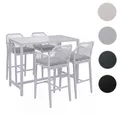 Mendler Set Bartisch + 4x Barhocker HWC-P91, Barstuhl Stehtisch, Outdoor Sitzpolster Seilgeflecht Metall ~ V 2x120270+120295