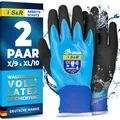 S&R Arbeitshandschuhe mit Latexbeschichtung | Wasserdicht | Abriebfeste Schutzhandschuhe für Handwerk, Gartenarbeit & Mechaniker, Größe 9 & 10, Reißfestes Polyestergewebe mit Grip für Nässe