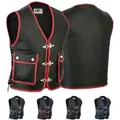 German Wear Motorradweste GW688 Motorrad Lederweste Biker Motorradweste Weste rot|schwarz 58/3XL