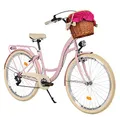 MILORD Damenfahrrad Citybike Komfort Mit Weidenkorb Hollandrad Vintage Fahrrad, 26, 28 Zoll, 7-Gang (Rosa-Creme, 28 Zoll)