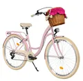 Milord Cityrad Milord City Fahrrad Weidenkorb Damen, 28/26 Zoll, Rosa-Creme, 7-Gang, 7 Gang, (Fahrradständer, Gepäckträger, Klingel, Korb, Kotflügel)