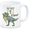 speecheese Tasse Dino mit Schultüte Kaffeebecher mit Spruch Du bist 1. Klasse!