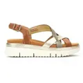 Pikolinos für Damen. W4N-0650C1 Braune Leder-Keilsandalen mit gekreuzten Riemen Palma (35), 3 bis 5 cm, Schnalle, Lässig