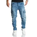 REPUBLIX Straight-Jeans WESTON Herren Regular Fit Denim Cargo Jeans Hose blau W31/L32