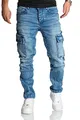 REPUBLIX Herren Cargo Jeans Regular Slim Denim Hose Destroyed R7977 Hellblau W31/L32