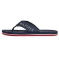 Zehentrenner TOMMY HILFIGER "COMFORT HILFIGER BEACH SANDAL", Herren, Gr. 41, blau (dunkelblau), Textil, sportlich, Schuhe, Badeschuh, Schlupfschuh mit Logoschriftzug