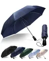 Chakipee Kompakter Reise Regenschirm Groß Sturmfest – Automatik Taschenschirm für Herren und Damen, Tragbarer 210T-Stoff 97 cm Spannweite 10 Rippen Streifenmuster Schirm