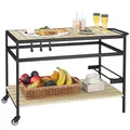 Servierwagen, Barbecue Trolley mit 2 Regalen, Haken für Garten, Balkon, Natur