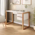 IDIMEX Schreibtisch Belinda mit 2 Schubladen, Weiß/Eiche – Home Office Tisch aus Kiefer Massivholz, Modernes Design mit praktischem Stauraum