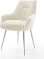 DELIFE Esszimmerstuhl Alja-Flex mit Armlehnen Plüsch Creme-Weiß 4-Fuß konisch Edelstahl Taschenfederkern