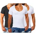 Young & Rich T-Shirt Herren Uni Basic extra tiefer Ausschnitt Unterziehshirt 1315 V-Ausschnitt unifarben kurzarm slim fit schwarz XL