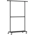 Kleiderwagen, Schwarz, Metall, 130x198x49 cm, Hosenhalter, Garderobe, Garderobenständer