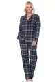 Normann Damen Flanell Schlafanzug Langarm Pyjama mit Knopfleiste in Karo-Optik, Farbe:Navy, Größe:36-38