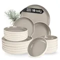 Moritz & Moritz CAVO Steingut Geschirrset 6 Personen 18-tlg. - Modernes Tafelservice in der Farbe Stone - Pflegeleichtes Kombiservice mit Teller Set & Schüsseln - Kaffeeservice