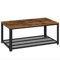 VASAGLE Couchtisch, Wohnzimmertisch mit 2 Ebenen, mit Gitterablage, Fernsehtisch, Metallgestell, verstellbare Füße, für Wohnzimmer, Industrial Style, vintagebraun-schwarz LCT61X