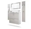 Vladon Garderoben-Set Malea, (Garderobenset bestehend aus 1 Hängeschuhschrank, 1 Wandspiegel und 2 Garderobenpaneele), Weiß matt/Sandgrau Hochglanz