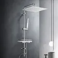 JOHO Regendusche Duschset Duschsystem mit Ablage, Chrom Duschstangeset Duschsäuleset aus Edelstahl ohne Duscharmatur, Kopfbrause 30x30cm