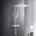 Görbach Regendusche Duschsystem Wassersparend, Edelstahl Duschset ohne Armatur mit Verstellbarer Duschstange, Kopfbrause 30x30 cm und Duschablage Chrom