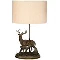 Elstead Lighting Amelia Tischleuchte Hirsch Bronze Patina mit Natur Lampenschirm