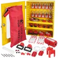 VEVOR Elektrisches Lockout-Tagout-Kit, 59-teiliges Sicherheits-Lockout-Tagout-Set mit Vorhängeschlössern, Haspen, Anhängern, Kabelbindern, Steckerverriegelung, Leistungsschalterverriegelungen