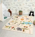 the carpet Happy Life – Kinderteppich Spielteppich mit Straßen‑Motiv, Dschungel, Tiere & Autos, rutschfest & pflegeleicht, ideal fürs Kinderzimmer, Beige, 80 x 150 cm