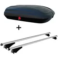 Dachbox VDPCA320 320Ltr carbonlook + Dachträger Tiger kompatibel mit für Mitsubishi ASX ab 2010 aufliegende Dachreling