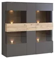 Highboard Vitrine COMO 3-trg. Optik: Grau / Planked Eiche von Forte
