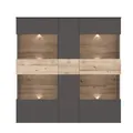 FORTE Como Highboardvitrine mit 1Tür und 2 Glastüren, Holzwerkstoff, Uni Wolfram Grau Kombiniert mit Planked Eiche, 149,8 x 152,1 x 41,3 cm