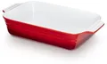 KHG Auflaufform mittelgroß 34 cm mit 1,75 Liter in Rot für 3-4 Personen | Ofenform aus Keramik Steingut rechteckig & kratzfest | Backform für Lasagne Tiramisu Aufläufe & mehr