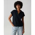 OPUS Poloshirt Somona aus Jersey mit Crochet Optik Lochstrickmuster, leichte Transparenz, weicher Griff, Casual blau 36