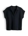 OPUS Damen Kurzarmshirt | Poloshirt in Häkeloptik Regular Fit Coal Blue, 36