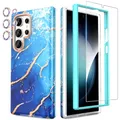 SHEDEER für Samsung S24 Ultra Hülle mit Glitzer Kameraschutz + Displayschutz, Galaxy S24 Ultra Hülle Schick Anti-Vergilbung Muster, TPU Stoßfest Kratzfest Handyhülle für S24 Ultra 6,8'', Ozean Blau