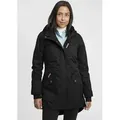 OXMO OXBella Damen Parka Übergangsmantel Lange Jacke mit Kapuze Pattentaschen Regular fit - Schwarz - XS